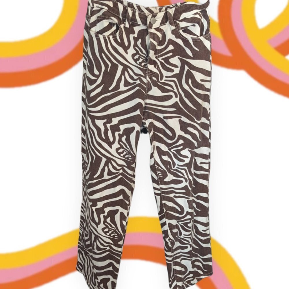 Shein Brown & Cream Zebra Bootcut Jean Pant Size Extra Small